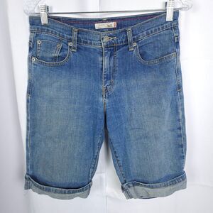 VTG Levis 515 Womens Size 4 30x10 Blue Denim Cuffed Bermuda Jean Shorts Jhorts